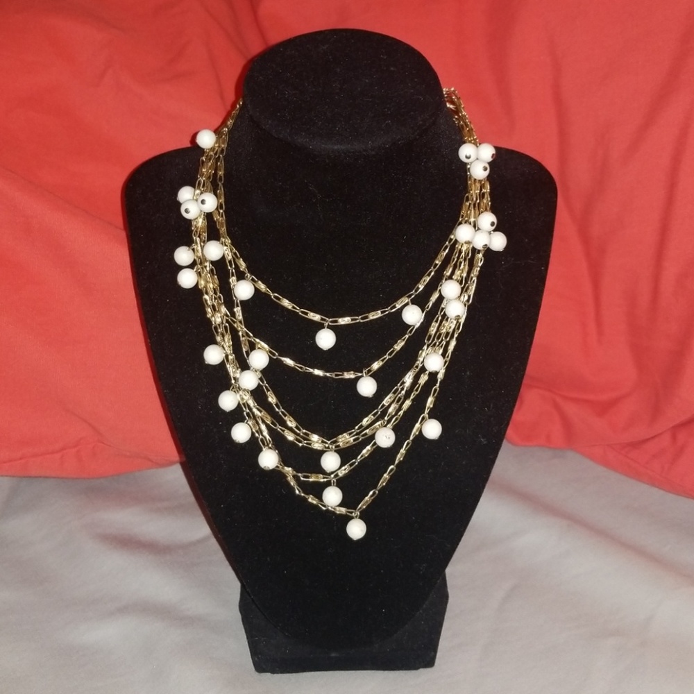 Sara Coventry Gold White Bead Necklace 16" Vintage